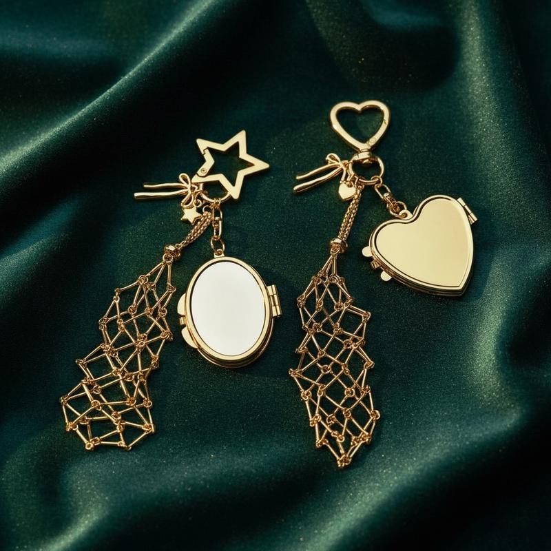 Lipstick Holder Keychain with Mirror & Bling Charms