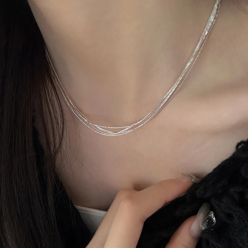Soft Silver Chain Tassel Necklace