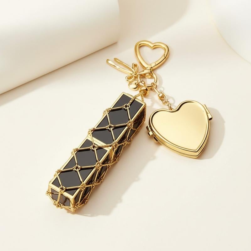 Lipstick Holder Keychain with Mirror & Bling Charms