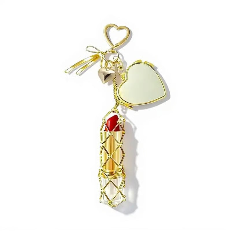 Lipstick Holder Keychain with Mirror & Bling Charms