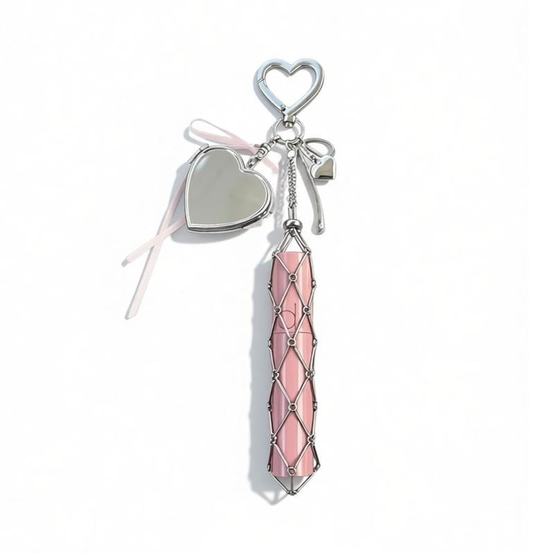Lipstick Holder Keychain with Mirror & Bling Charms