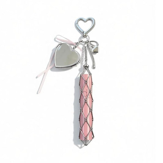 Lipstick Holder Keychain with Mirror & Bling Charms
