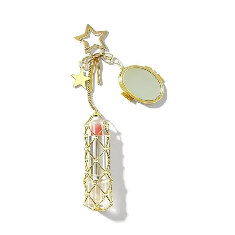 Lipstick Holder Keychain with Mirror & Bling Charms