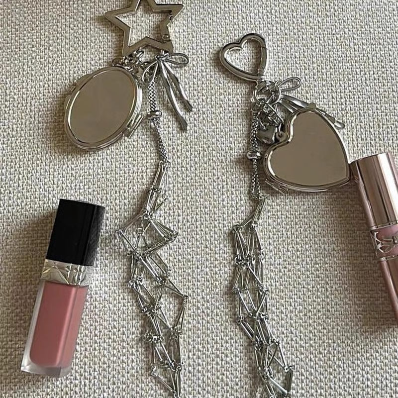 Lipstick Holder Keychain with Mirror & Bling Charms