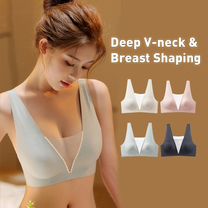 Seamless Sexy Sleep Bra One Piece Deep V Breathable Mesh Naked Feeling Vest