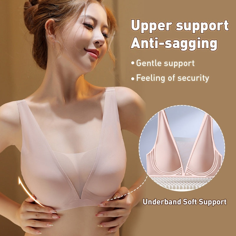 Seamless Sexy Sleep Bra One Piece Deep V Breathable Mesh Naked Feeling Vest