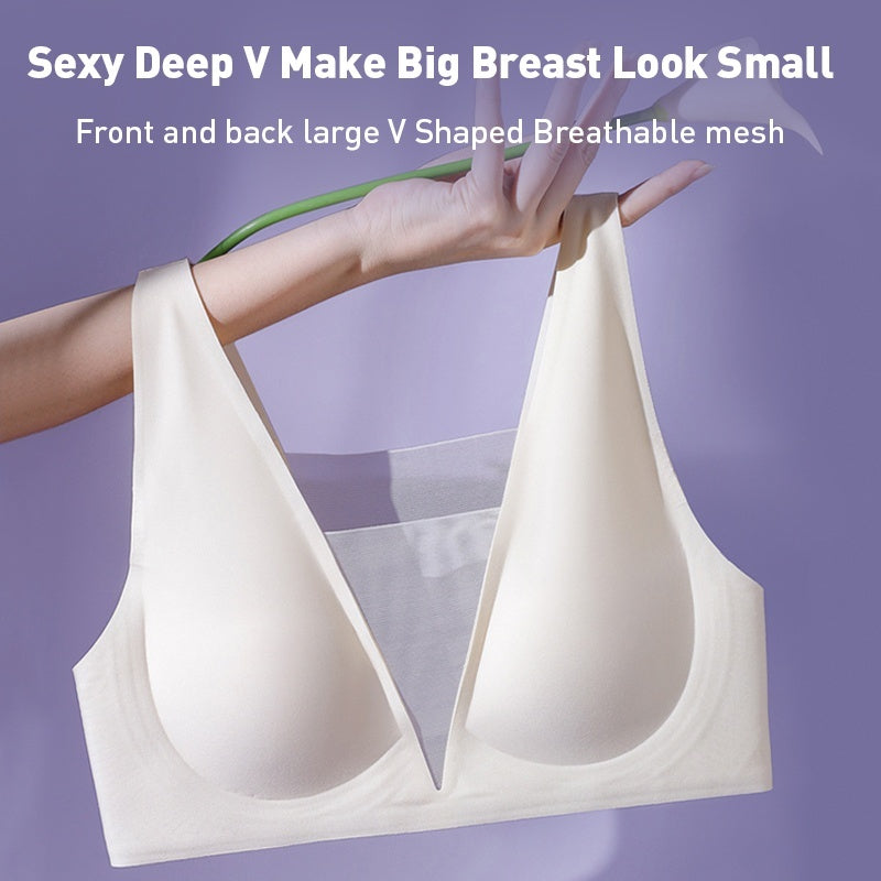Seamless Sexy Sleep Bra One Piece Deep V Breathable Mesh Naked Feeling Vest