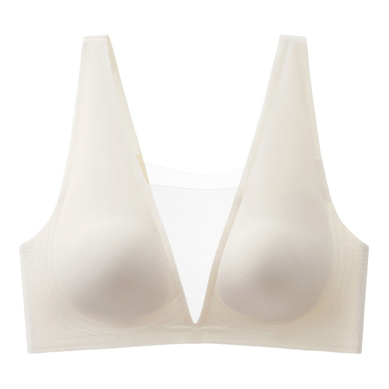 Seamless Sexy Sleep Bra One Piece Deep V Breathable Mesh Naked Feeling Vest
