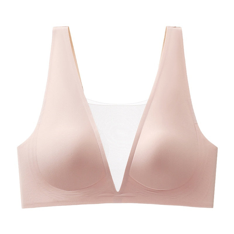 Seamless Sexy Sleep Bra One Piece Deep V Breathable Mesh Naked Feeling Vest