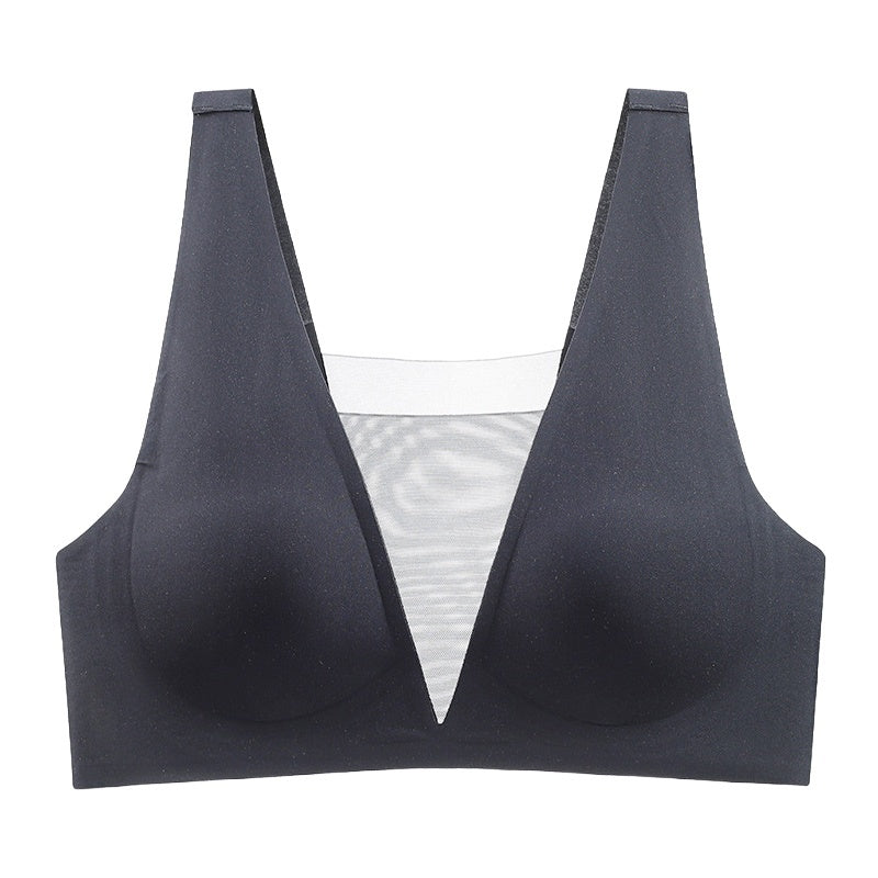 Seamless Sexy Sleep Bra One Piece Deep V Breathable Mesh Naked Feeling Vest