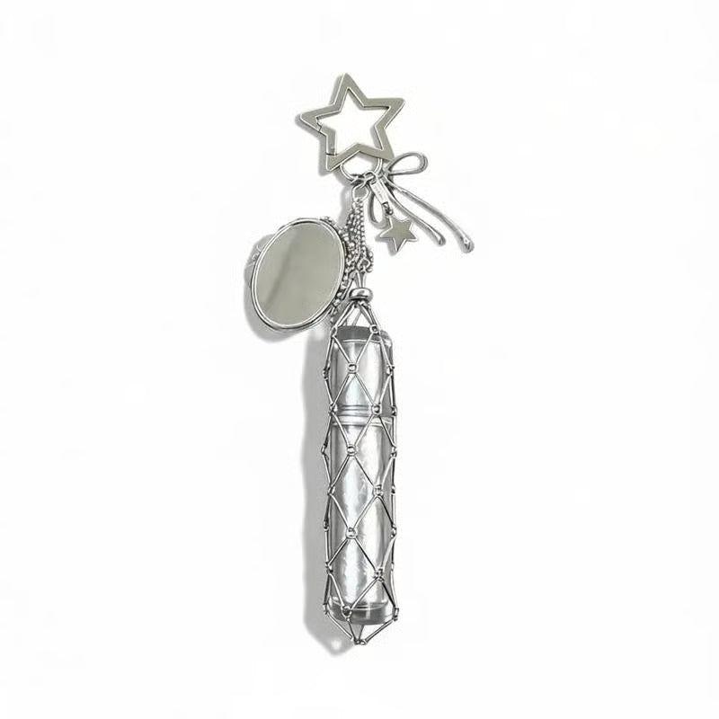 Lipstick Holder Keychain with Mirror & Bling Charms