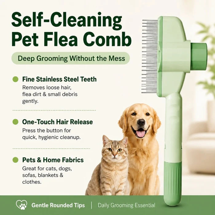 Self-cleaning Pet Flea Comb Grooming Brush