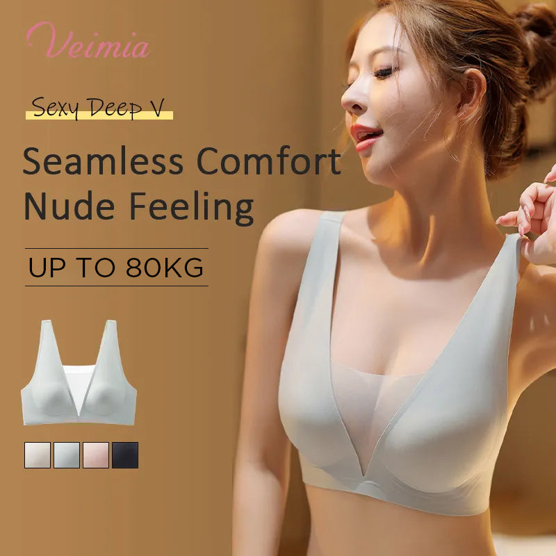 Seamless Sexy Sleep Bra One Piece Deep V Breathable Mesh Naked Feeling Vest